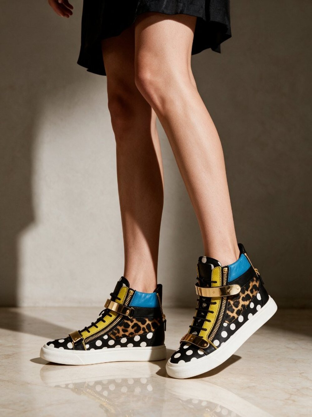 Giuseppe Zanotti High Tops Sneakers, Patchwork, Polka Dots